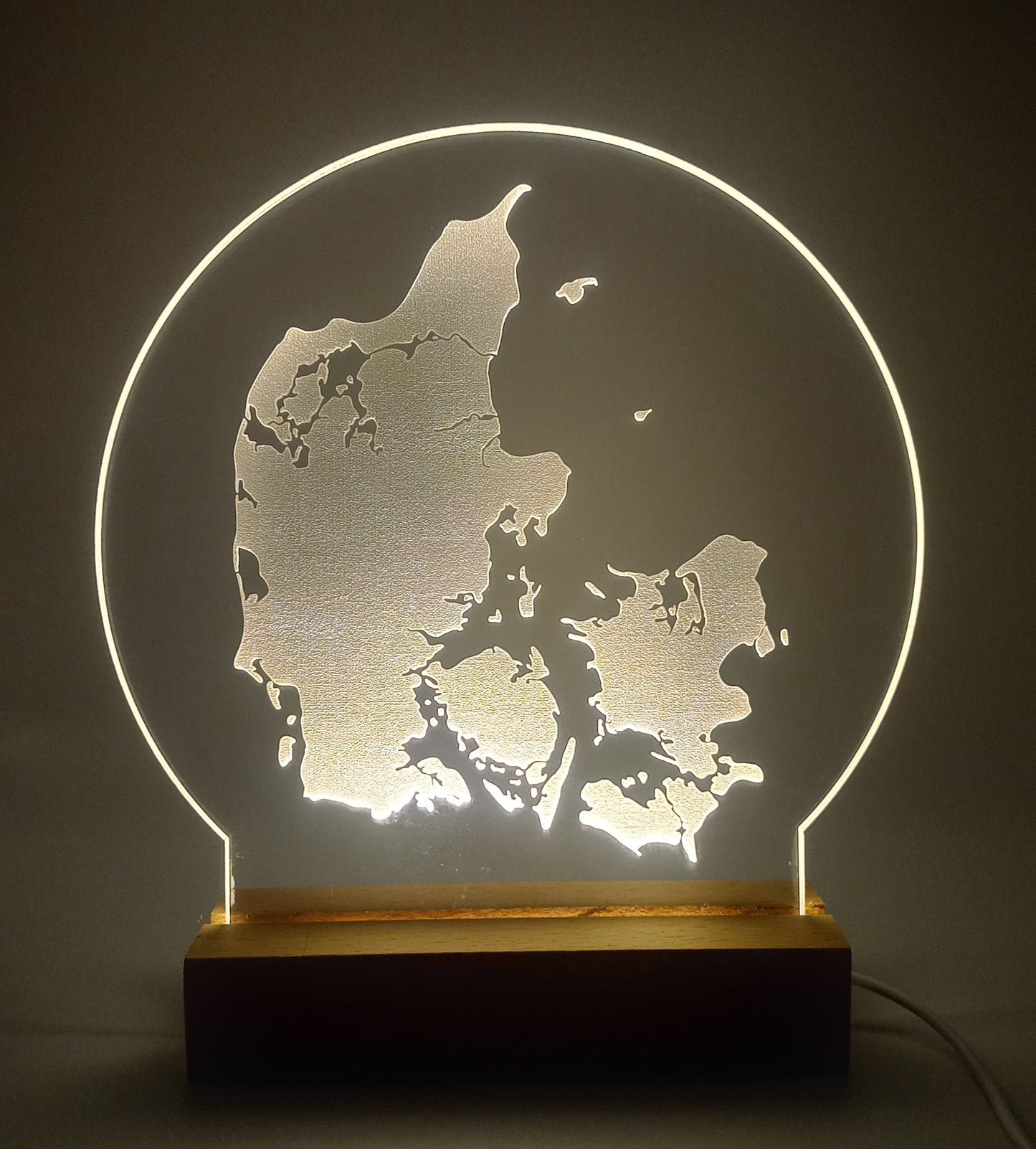 Danmark på LED lys fod - Dansk produceret 20 cm