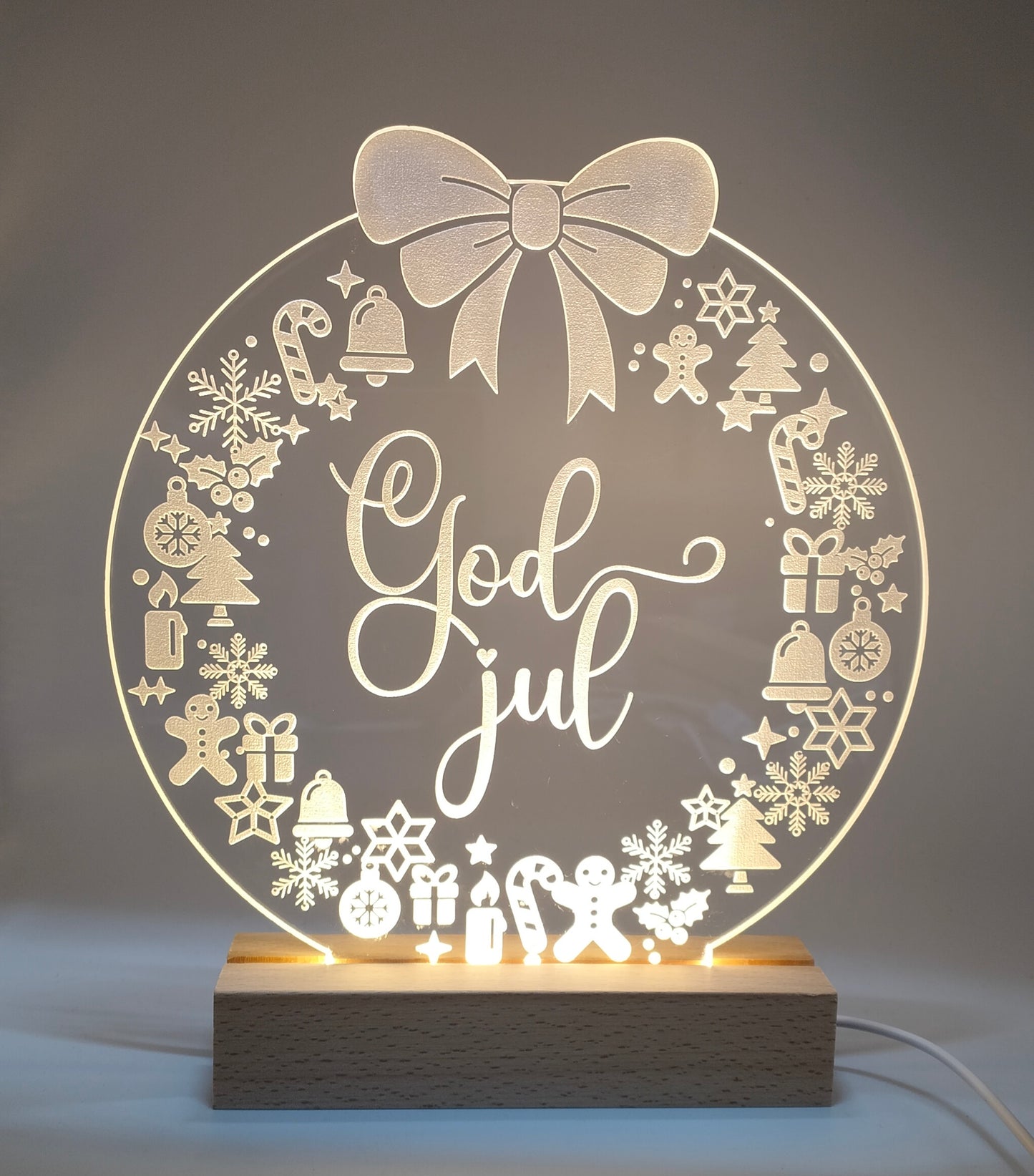 Julelys på LED fod - Julekrans og god jul - Dansk produceret