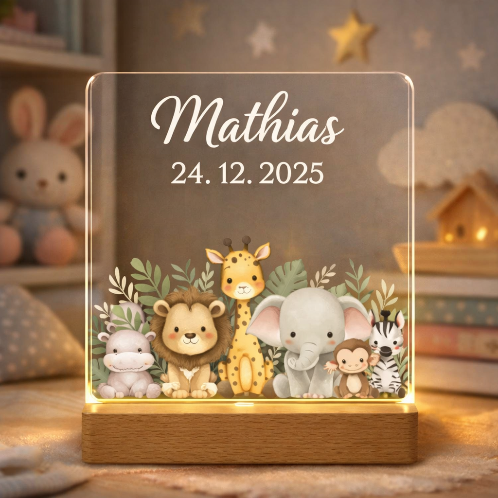 Personlig natlampe LED med safaritema - Dansk produceret - bykrums.dk