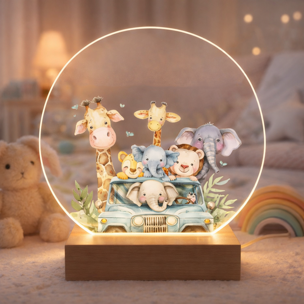 Personlig natlampe LED med safaritema - Dansk produceret - bykrums.dk