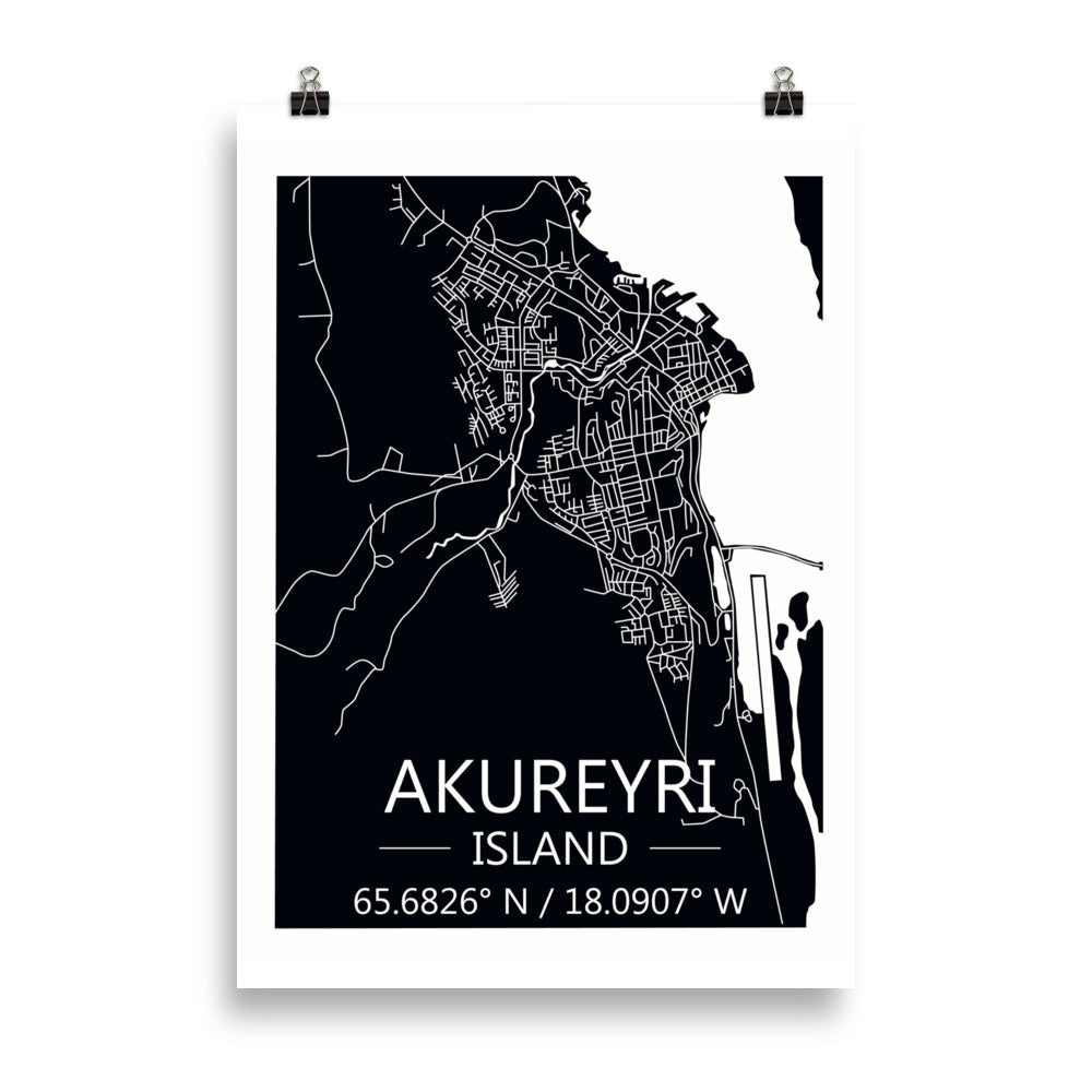 Bæjarkort - Akureyri Svart