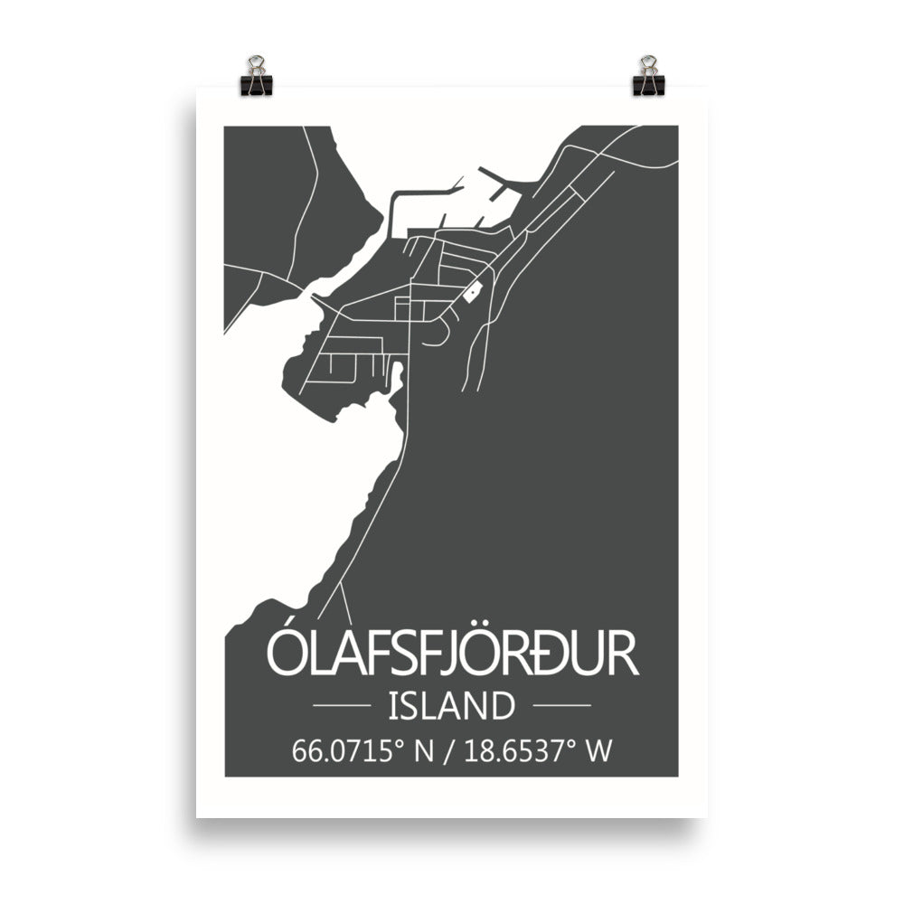 Bæjarkort - Ólafsfjörður Grátt