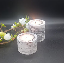 Lysestage 2 stk - hvid & sort marmor look