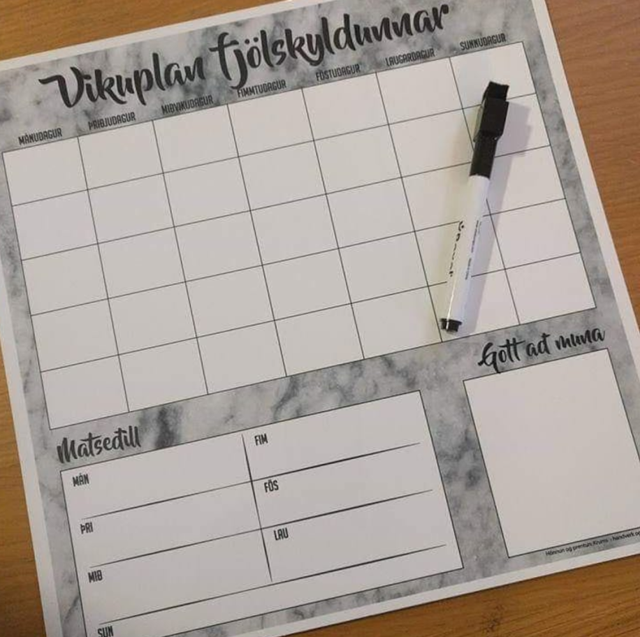 Vikuplan - ísskápasegull - bykrums.dk -