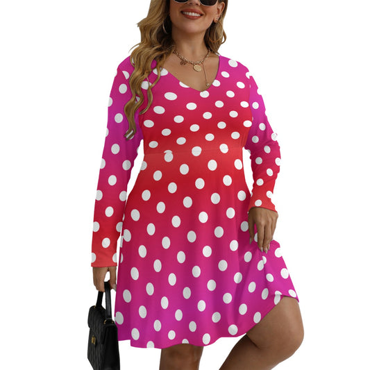 Women's V-neck Long Sleeve Dress(Plus Size)