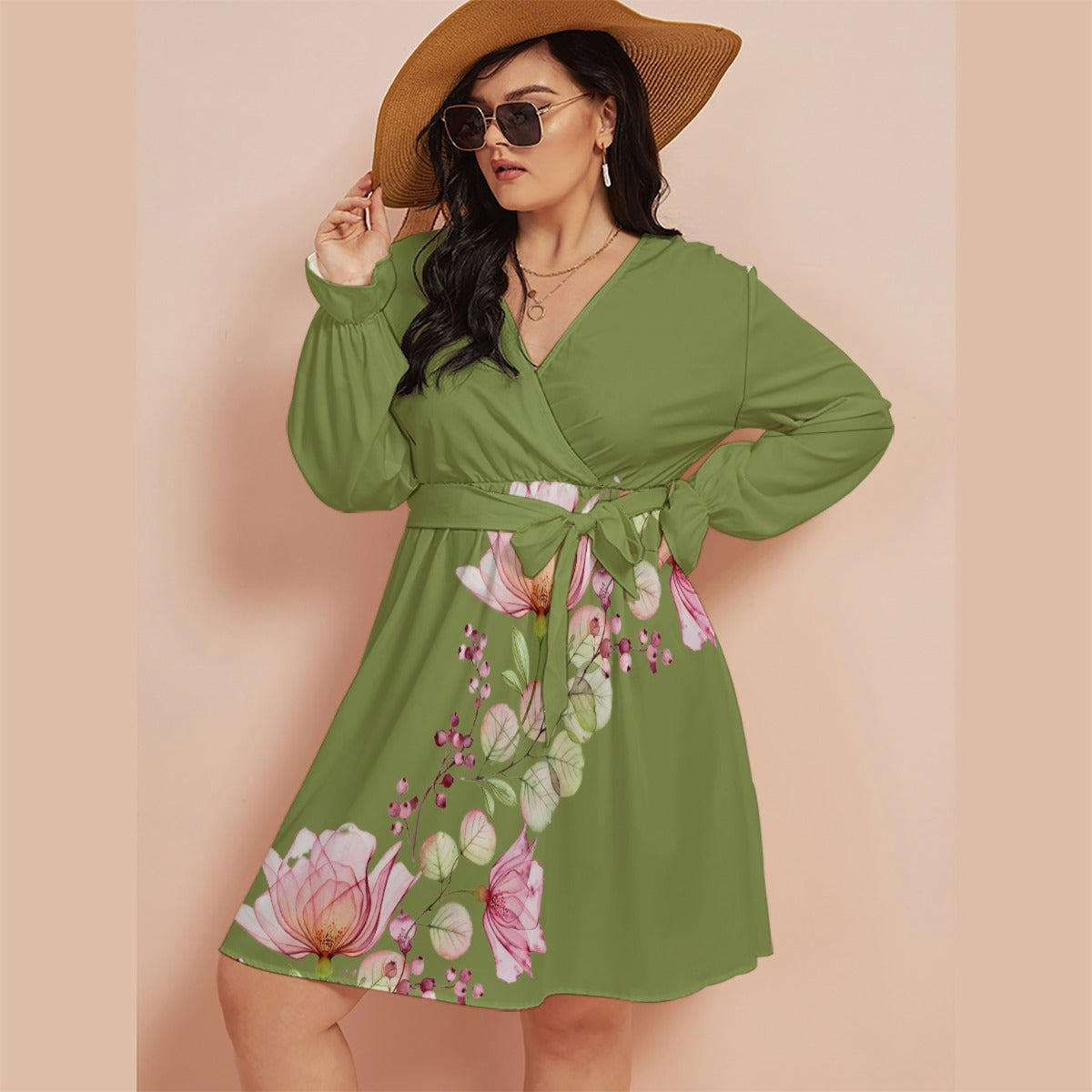 Betty Bright Collction -  V-neck Dress With Waistband(Plus Size)