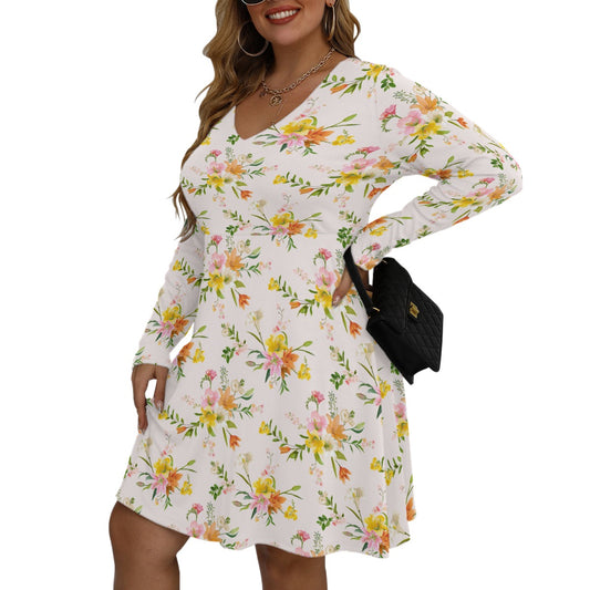 Women's V-neck Long Sleeve Dress(Plus Size)