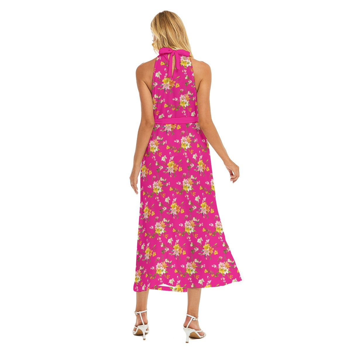 Pretty in Pink Collection - Women's Wrap Hem Belted Halter Dress