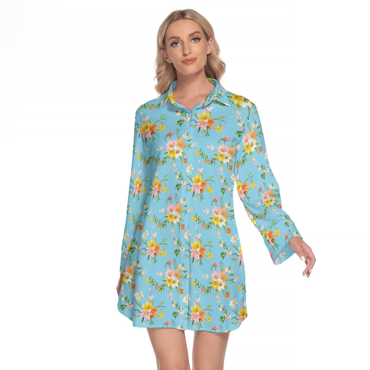 Women's Lapel Shirt Dress With Long Sleeve