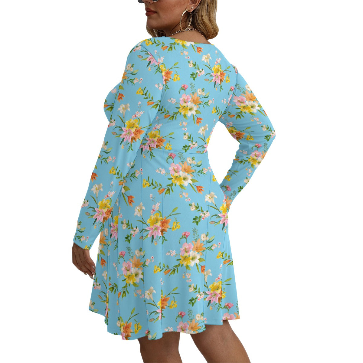 Women's V-neck Long Sleeve Dress(Plus Size)