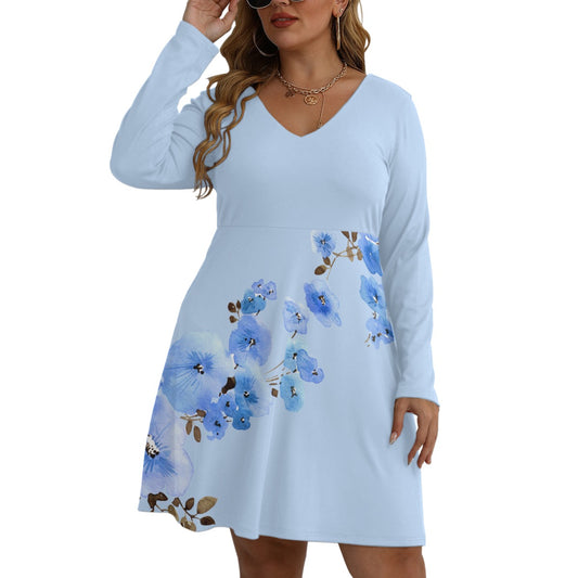 Women's V-neck Long Sleeve Dress(Plus Size)