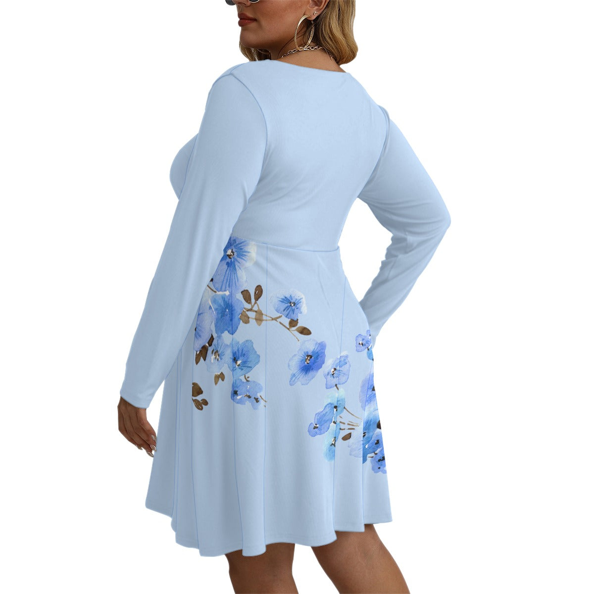 Women's V-neck Long Sleeve Dress(Plus Size)