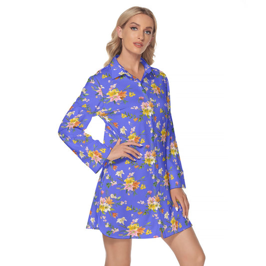 Women's Lapel Shirt Dress With Long Sleeve