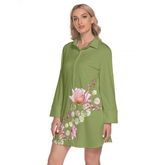 Betty Bright Collection - Women's Lapel Shirt Dress With Long Sleeve