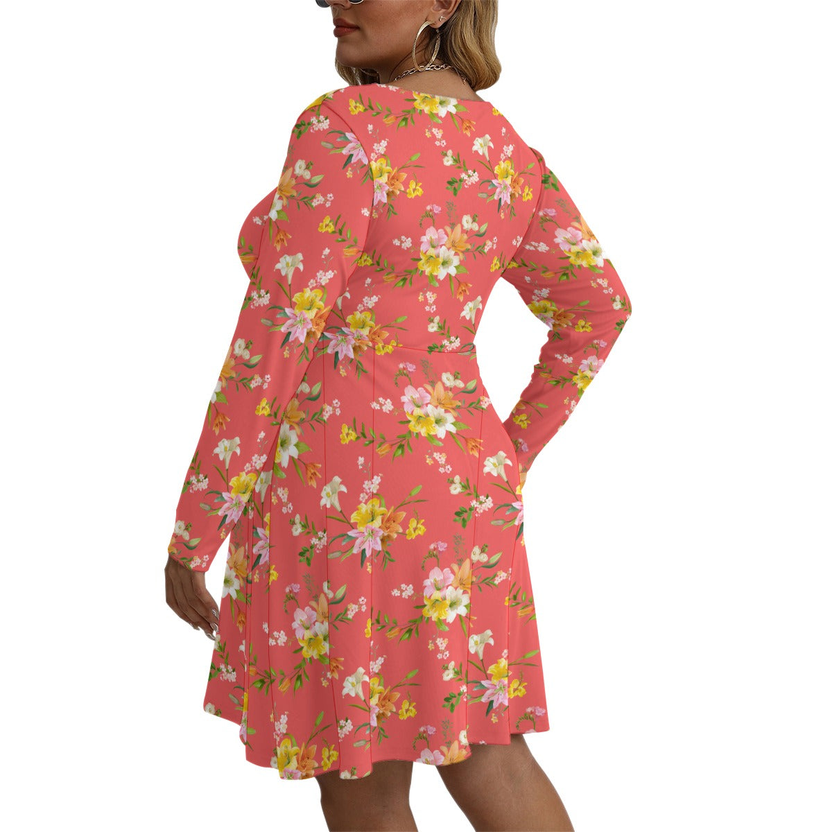 Women's V-neck Long Sleeve Dress(Plus Size)