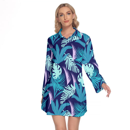 Women's Lapel Shirt Dress With Long Sleeve