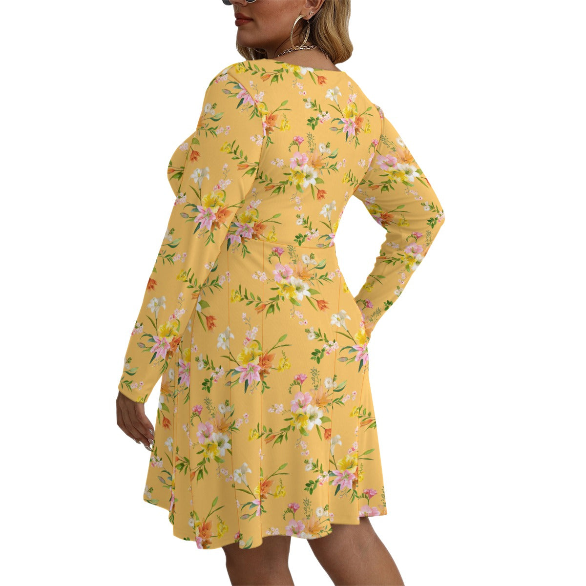 Women's V-neck Long Sleeve Dress(Plus Size)