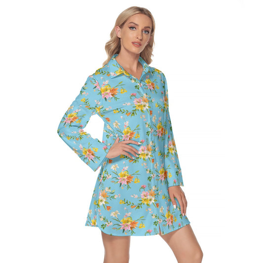 Women's Lapel Shirt Dress With Long Sleeve