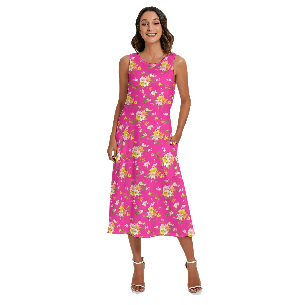 Pretty in Pink Collection -  Women's Sleeveless Dress With Diagonal Pocket