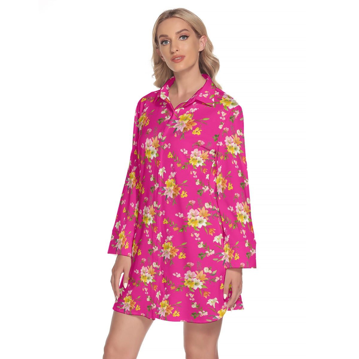 Women's Lapel Shirt Dress With Long Sleeve