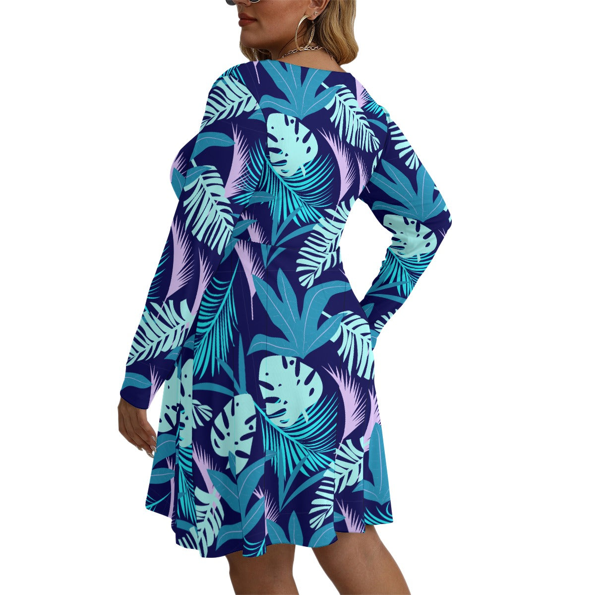 Women's V-neck Long Sleeve Dress(Plus Size)