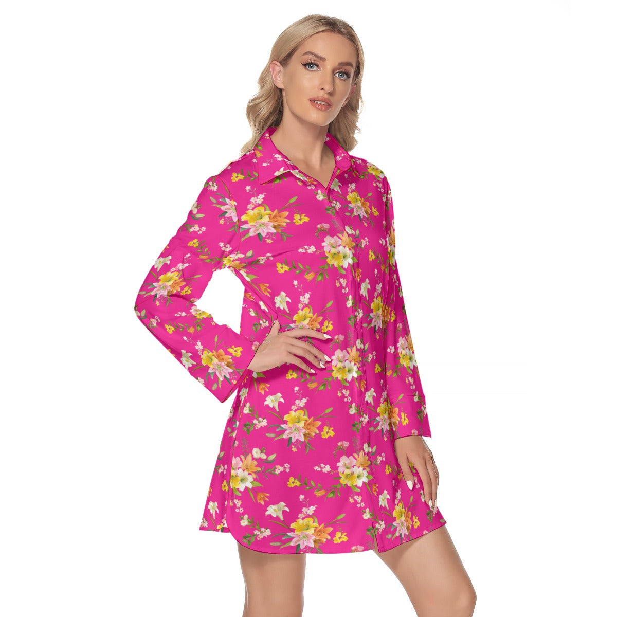 Women's Lapel Shirt Dress With Long Sleeve