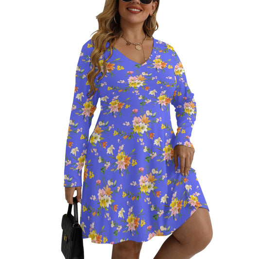 Women's V-neck Long Sleeve Dress(Plus Size)