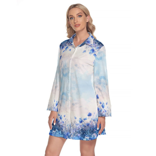 Women's Lapel Shirt Dress With Long Sleeve