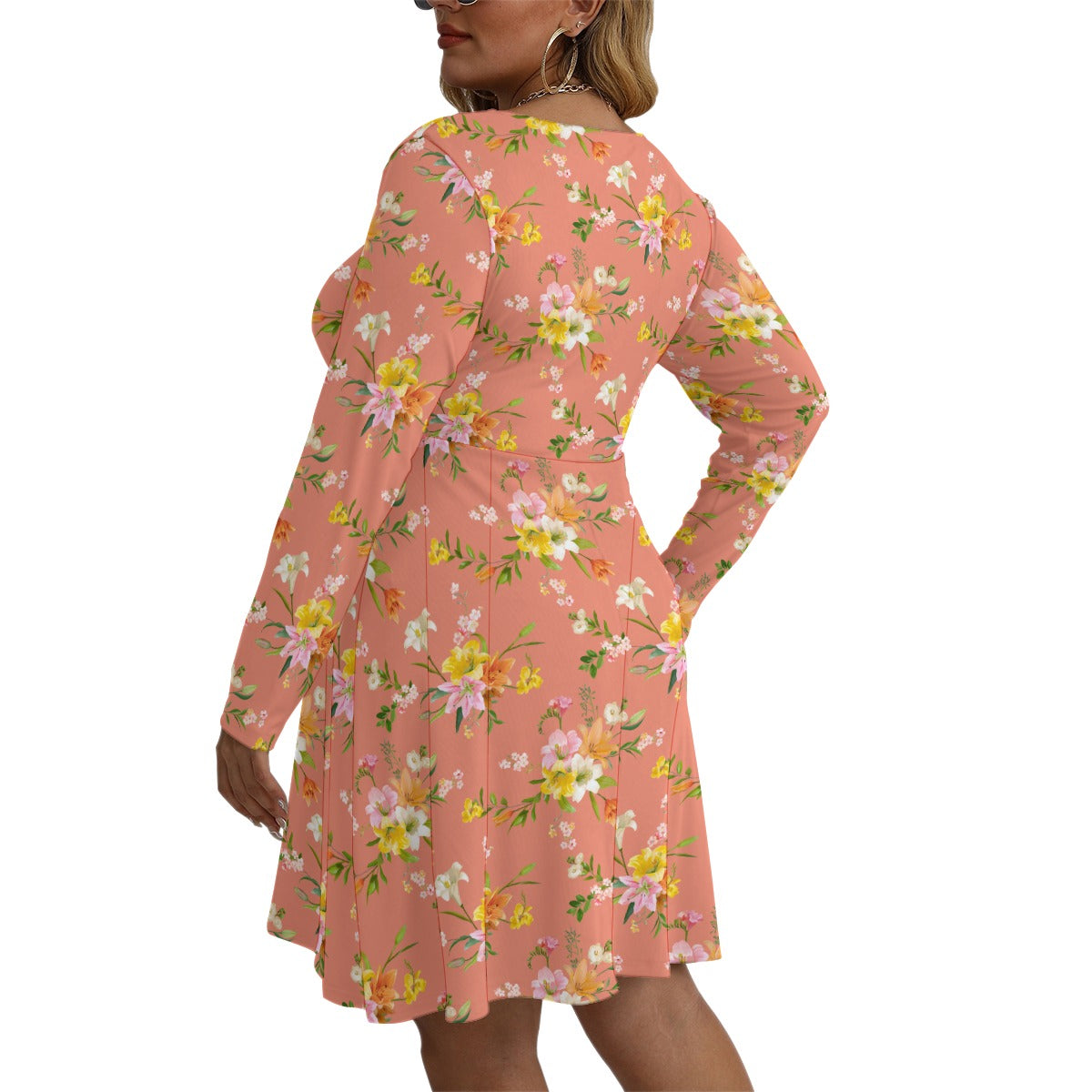 Women's V-neck Long Sleeve Dress(Plus Size)