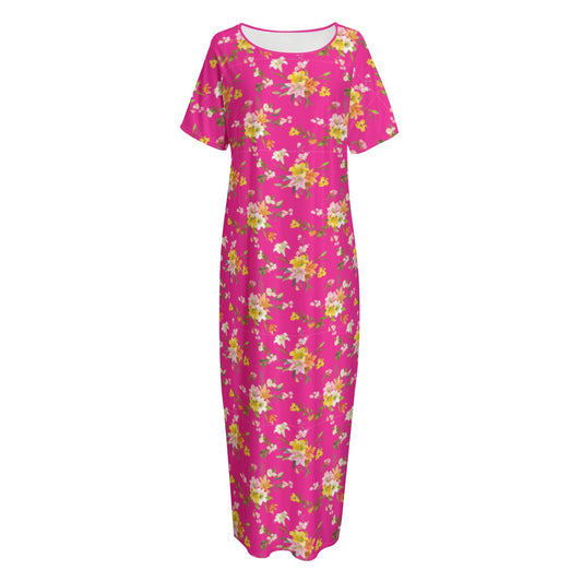 Pretty in Pink Collection - Women's Night Long Dress With Pocket