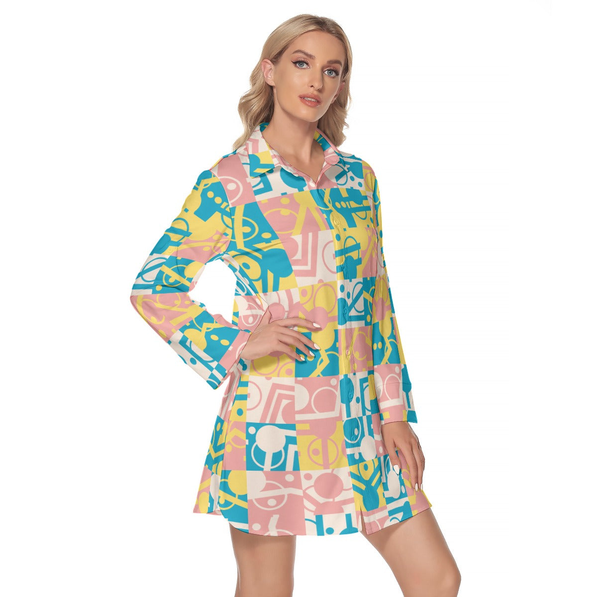 Women's Lapel Shirt Dress With Long Sleeve