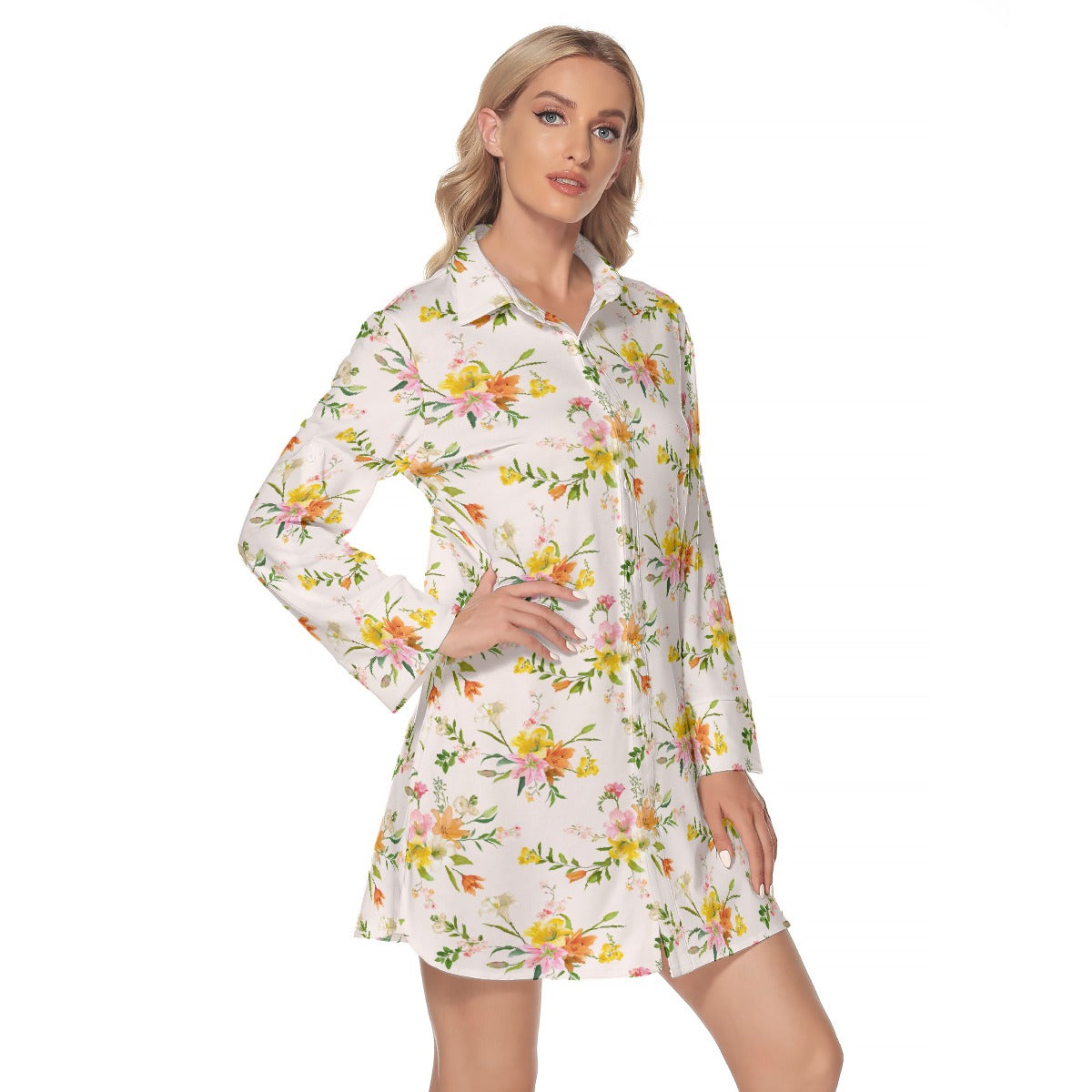 Women's Lapel Shirt Dress With Long Sleeve