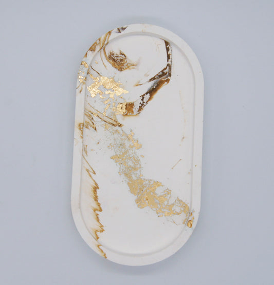 Marmor og guld dekorationsbakke -  Oval 18 cm