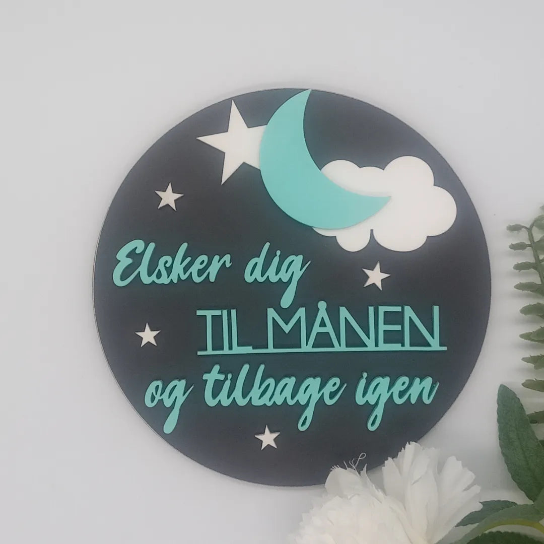 Elsker dig til månen og tilbage igen / 14 cm platte til børneværelset