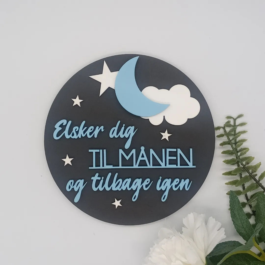Elsker dig til månen og tilbage igen / 14 cm platte til børneværelset