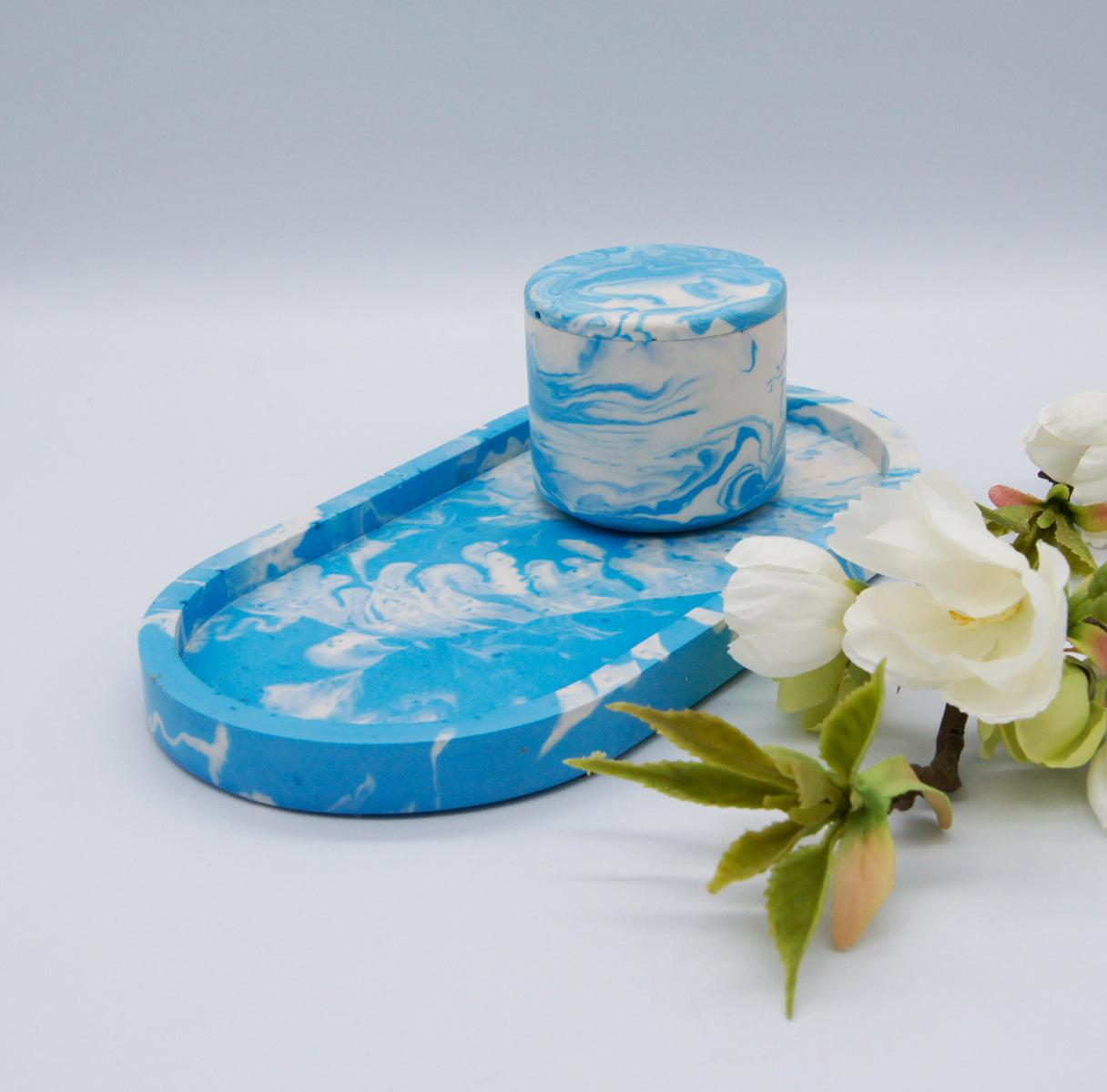 Marmor stil dekorationsbakke -  Oval 18 cm mange farver - bykrums.dk