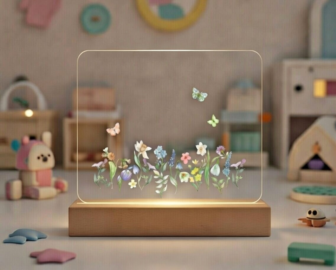 Personlig natlampe LED med Blomstertema - Dansk produceret - bykrums.dk