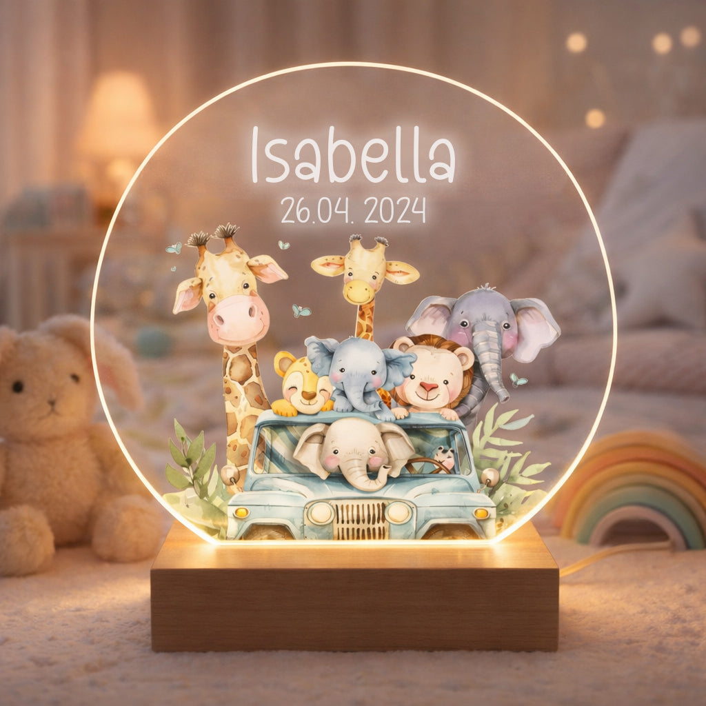 Personlig natlampe LED med safaritema - Dansk produceret - bykrums.dk