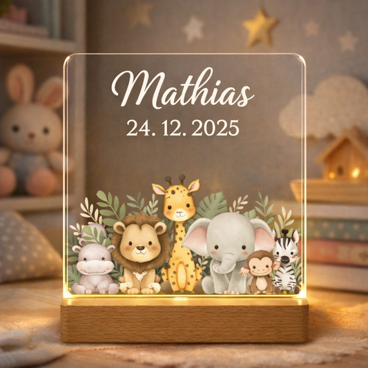 Personlig natlampe LED med safaritema - Dansk produceret - bykrums.dk