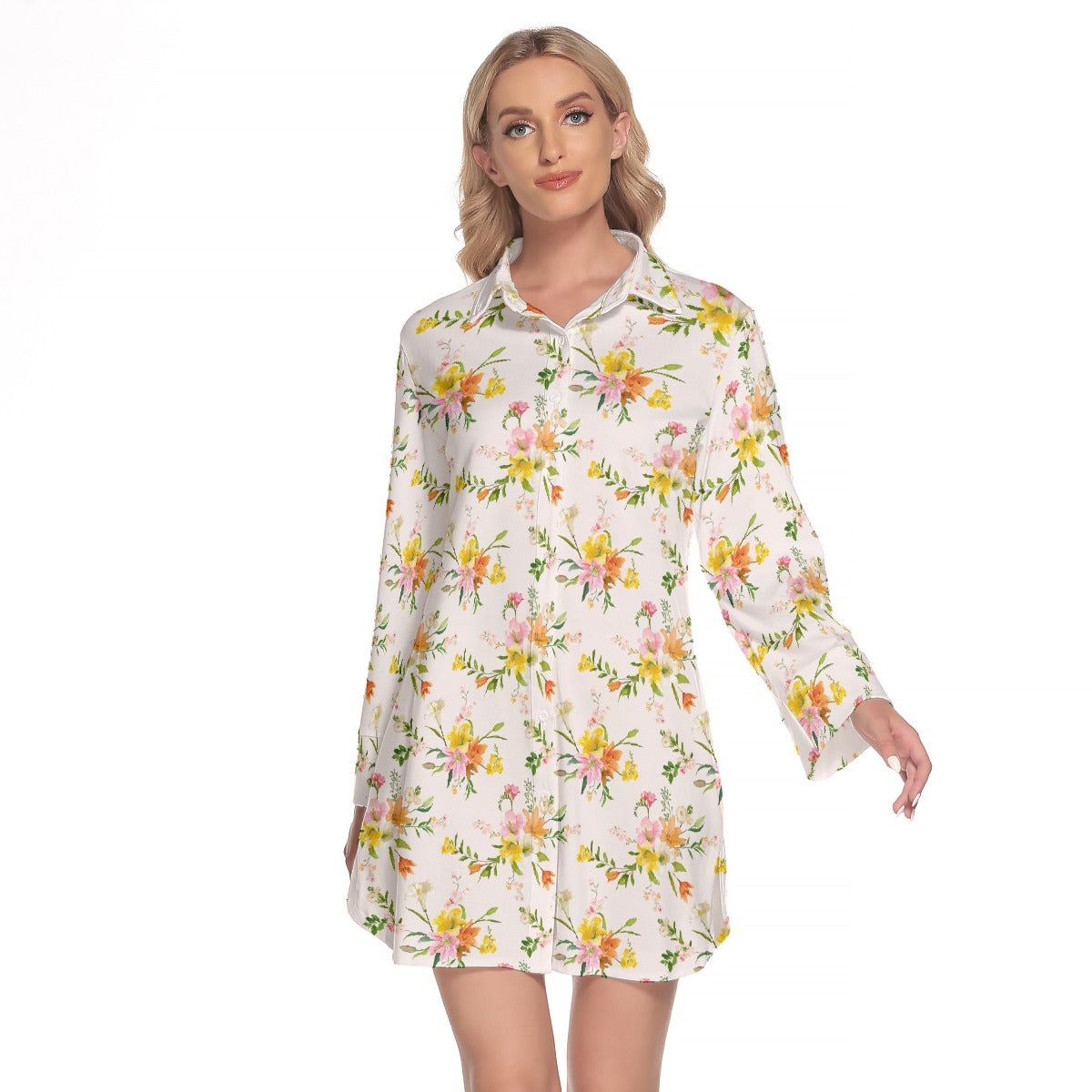 Women's Lapel Shirt Dress With Long Sleeve