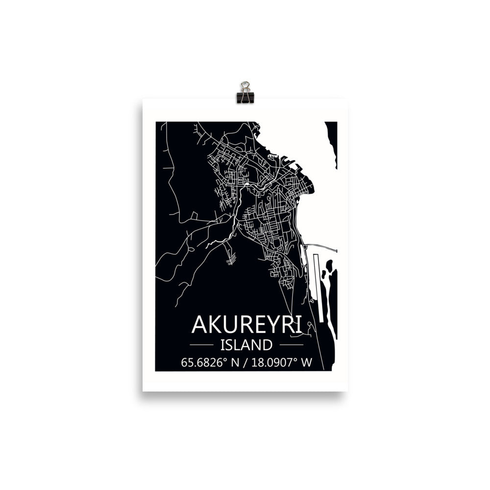 Bæjarkort - Akureyri Svart