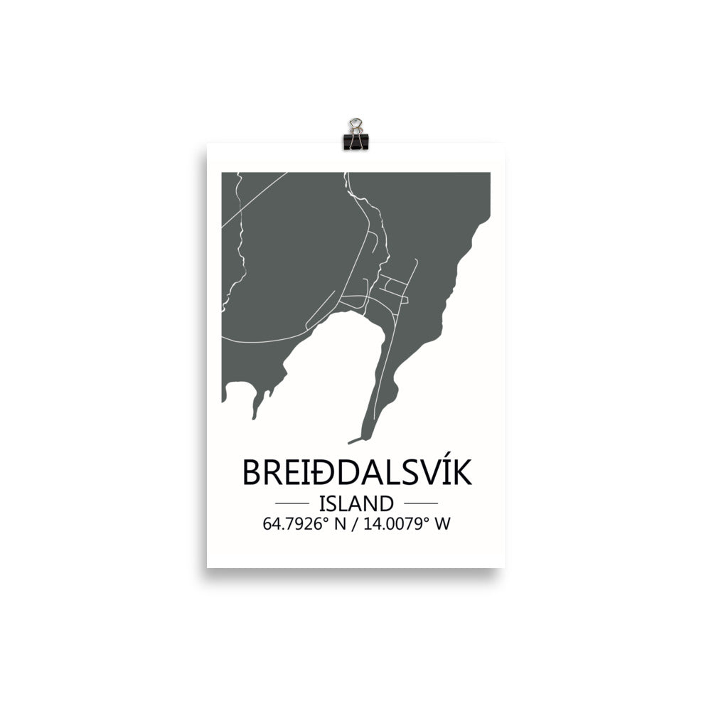 Bæjarkort - Breiðdalsvík Grátt