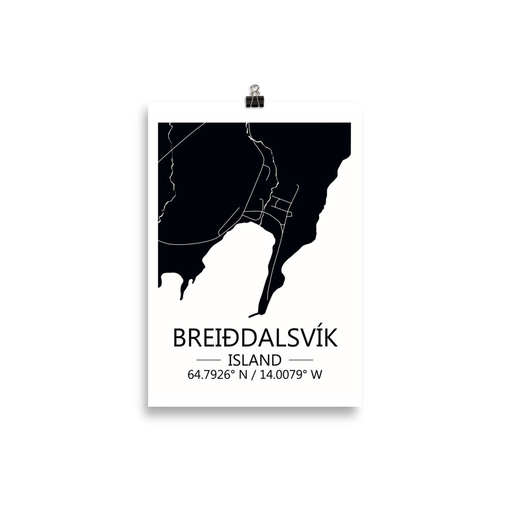 Bæjarkort - Breiðdalsvík Svart