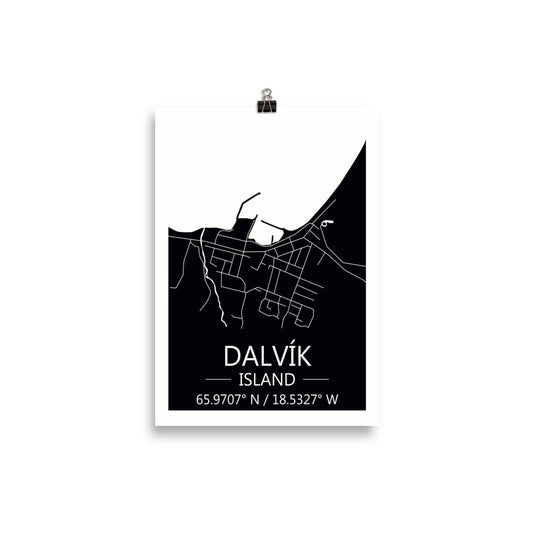 Bæjarkort - Dalvík Svart