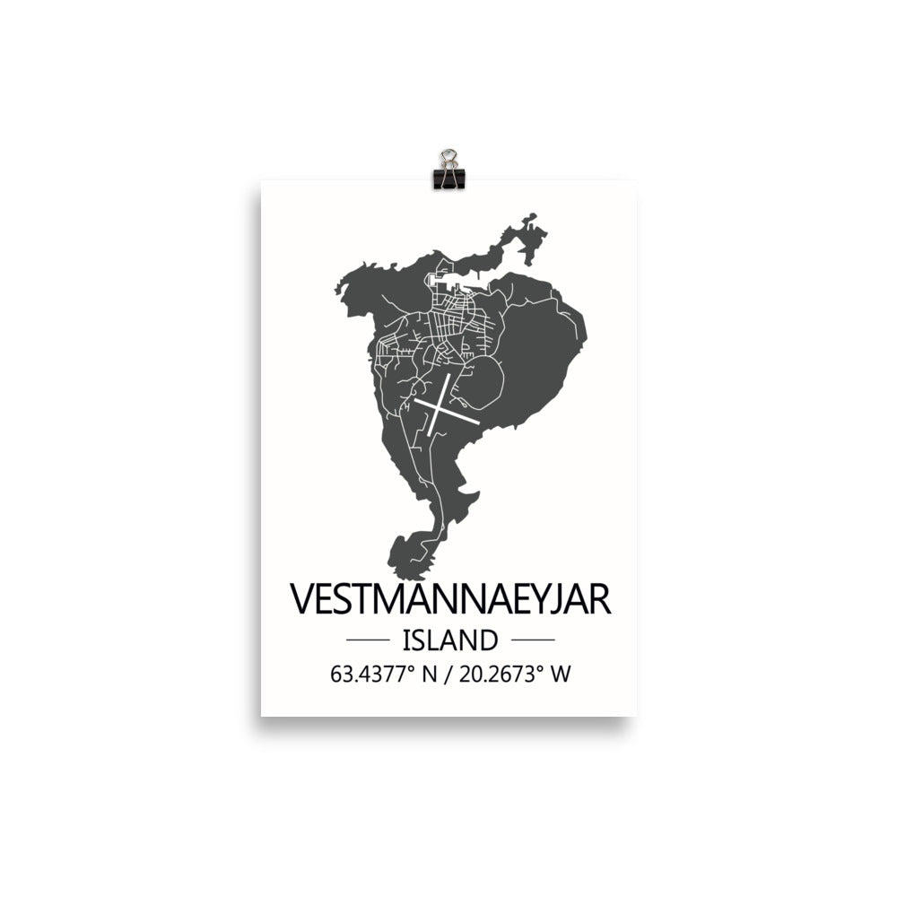 Bæjarkort - Vestmannaeyjar Grátt
