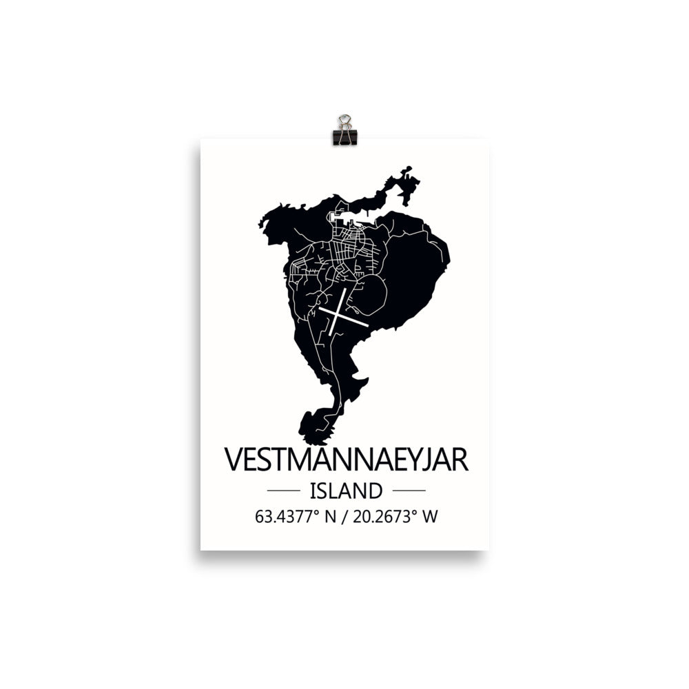Bæjarkort - Vestmannaeyjar Svart
