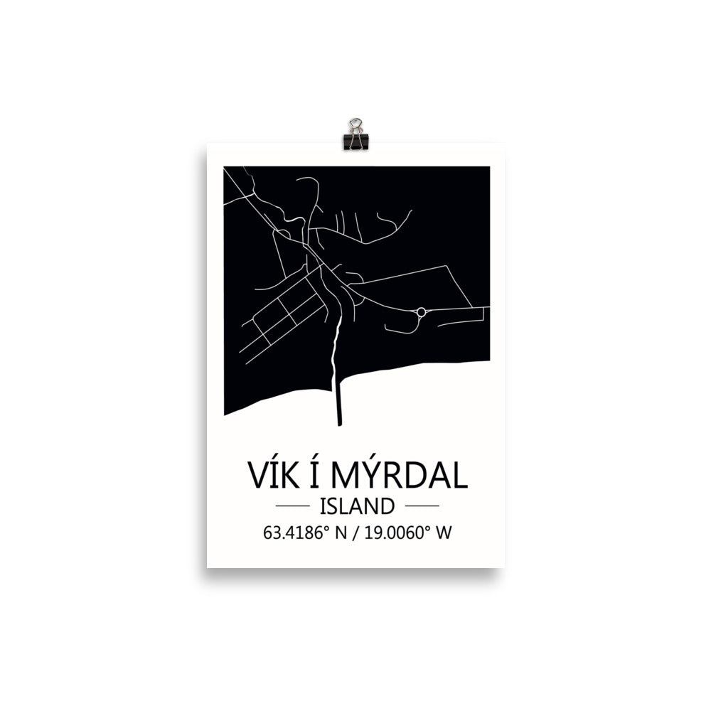 Bæjarkort - Vík í Mýrdak Svart