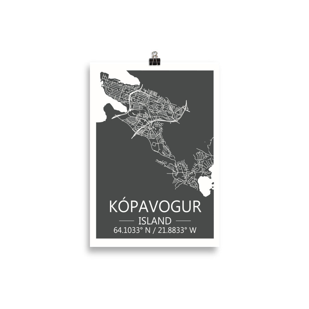 Bæjarkort - Kópavogur Grátt
