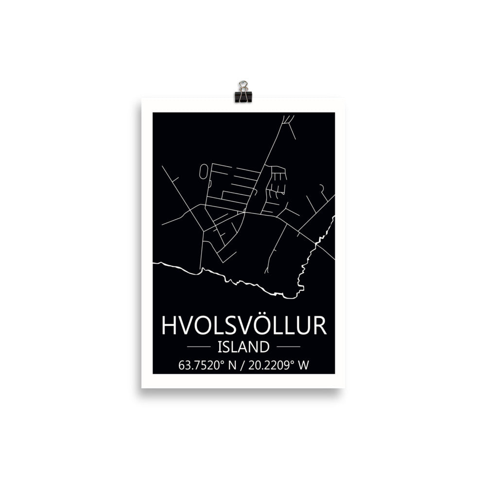 Bæjarkort - Hvolsvöllur Svart