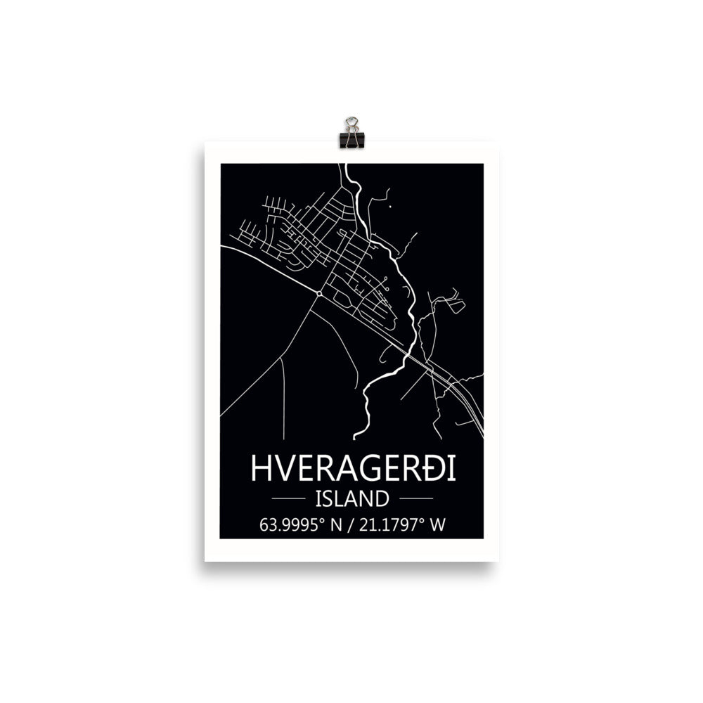 Bæjarkort - Hveragerði Svart